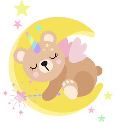 Cute Unicorn Teddy Bear Sleeping On Moon