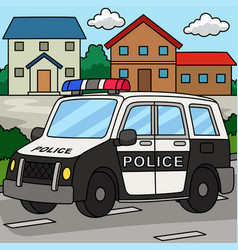 Police Car Colored Cartoon