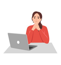 Woman Sit And Thinking In Front Of A Laptop