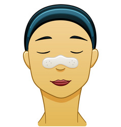 Asian Black-haired Woman With Nose Pore Strip