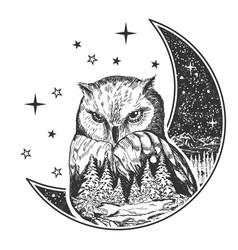 Boho Owl Bird With Moon Stars And Forest Design