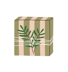 Gift Box In Striped Wrapping With Twine String