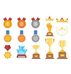 Victory Trophies Set In Cartoon Design Award