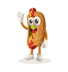 Hotdog Mascot Design Waving Hand