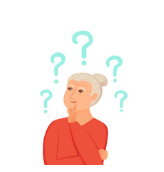 Old Woman Thinking With Question Marks