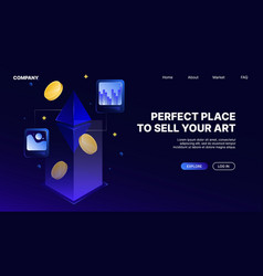 Nft Marketplace Web Page Template Blue Isometric