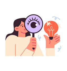 Woman Is Looking At The Idea Through A Magnifying