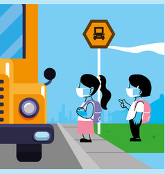 Children With Masks On School Bus