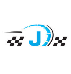 Letter J With Racing Flag Logo Speed Symbol