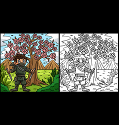 Ninja Under Sakura Tree Coloring Page