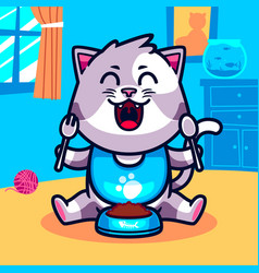 Cute Cat Eating Cartoon