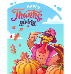 Happy Thanksgiving Greeting Card With Cool Turkey