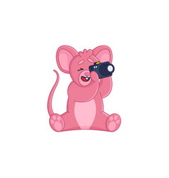 Adorable Pink Mouse Cartoon Character Taking Photo