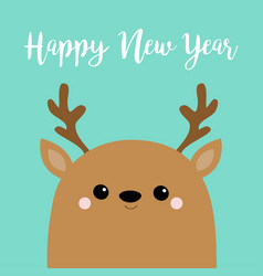 Happy New Year Raindeer Deer Head Face Big Horns