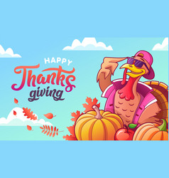 Happy Thanksgiving Banner With Cool Turkey