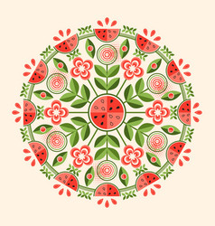 Circular Watermelon Ornament In Geometric Style