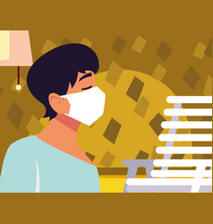 Man With Mask At Home Design