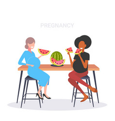 Couple Pregnant Women Eating Watermelon Fresh