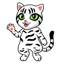 Cute American Short Hair Cat Cartoon Waving Hand