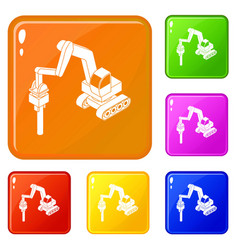 Medium Drill Truck Icons Set Color