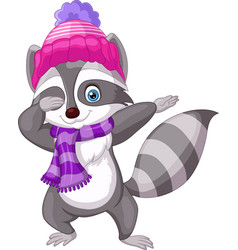 Cartoon Raccoon Dabbing With Hat And Scarf