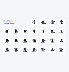 25 Female Avatar Solid Glyph Icon Pack