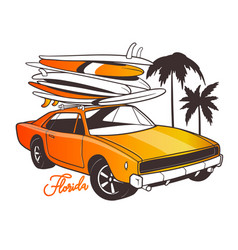 Miami Typography For T-shirt Print And Retro Car