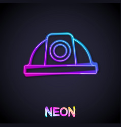 Glowing Neon Line Worker Safety Helmet Icon