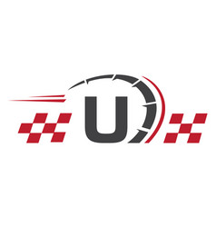 Letter U With Racing Flag Logo Speed Symbol