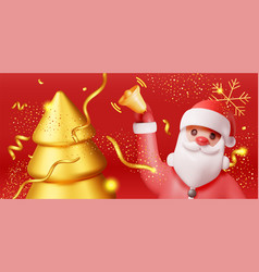 3d Santa Claus With Bell And Gold Christmas Tree