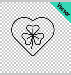 Black Line Heart With Clover Trefoil Leaf Icon