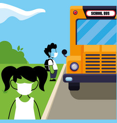 Children With Masks On School Bus