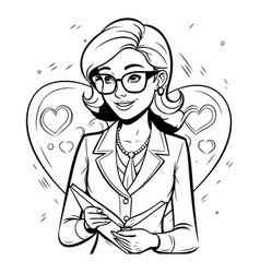 Black And White Cartoon Of Businesswoman Holding