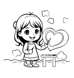 Cute Little Girl Holding A Heart For Coloring Book