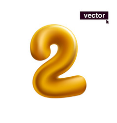 Number 2 Metallic Golden Two Sign Realistic 3d