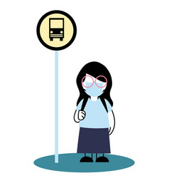 Girl With Mask On Stop Bus