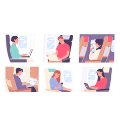 People Working While Traveling Or Flying Business