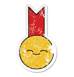 Distressed Sticker Of A Cute Cartoon Gold Medal