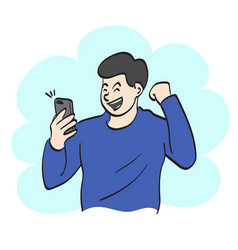 Line Art Man Wear Blue Pullover Holding