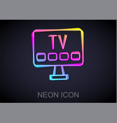 Glowing Neon Line Smart Tv Icon Isolated On Black