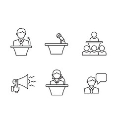 Set Of Public Speaking Icons With Linear Style