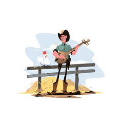 Guy Cowboy Playing On Banjo Wild West