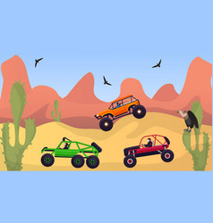 Racing Rally Cars Off Road In Desert