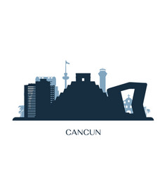 Cancun skyline and landmarks silhouette Royalty Free Vector