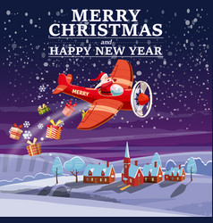 Santa Claus Flying On Vintage Plane Delivering