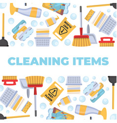 Cleaning Laundry Cartoon Items Horizontal Banner