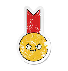 Distressed Sticker Of A Cute Cartoon Gold Medal