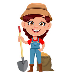 Farmer Woman Cartoon Character Holding Shovel