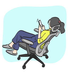 Line Art Woman Using Smartphone On Office Chair