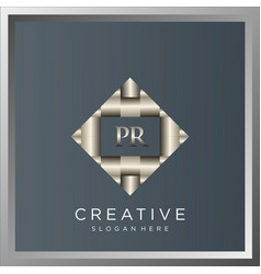 Pr Initial Shiny 3d Metallic Silver Logo Monogram